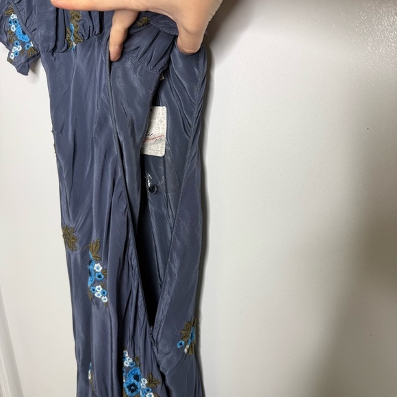 Free People Bali Santa Cruz Ruffle Floral Embroidery Blue Maxi Dress Medium NWT - Picture 6 of 9